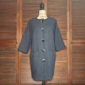Kensie Navy Tweed Wool Blend Pea Coat
